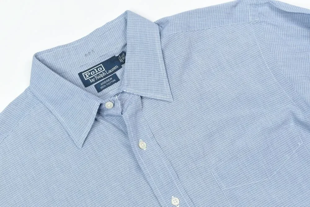 Vintage Polo Ralph Lauren Andrew Shirt Mens 16.5 Blue Plaid Long Sleeve Classic